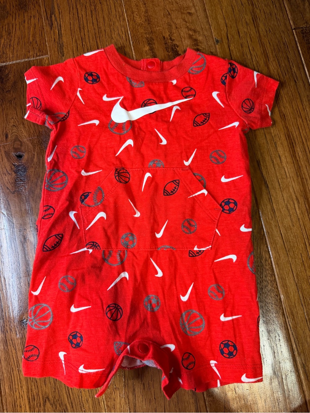 Nike Red Sports-Print Baby One-Piece Romper